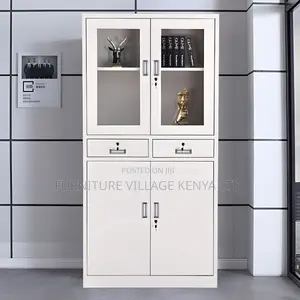 2-Door Metallic Office Cabinet, Half-Glass Storage Cabinet