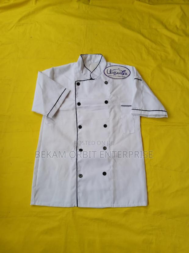 Short Sleeve White Black Piped Chef Jacket - main view