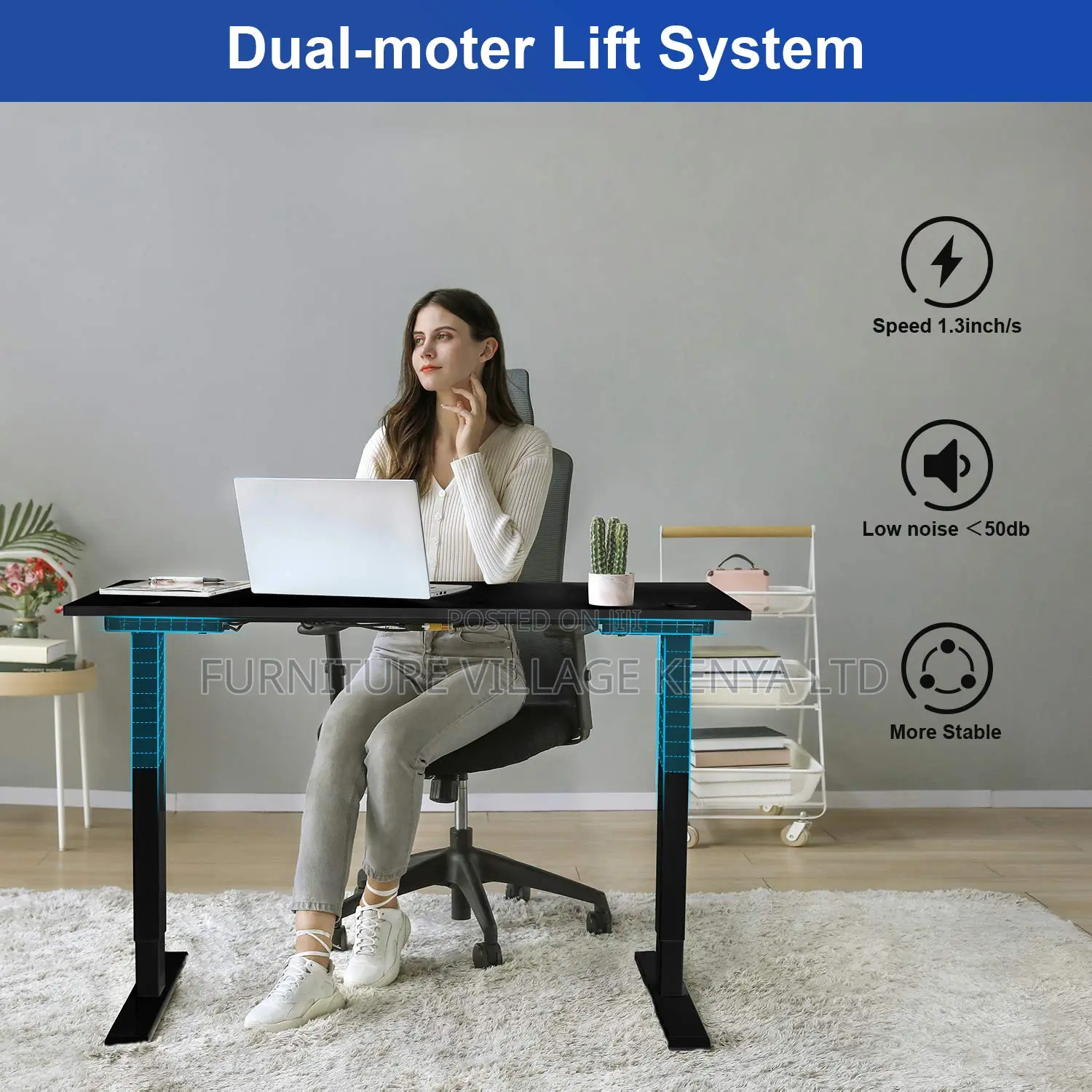Height Adjustable 48 X 24 Inches Electric Lift Standing Desk