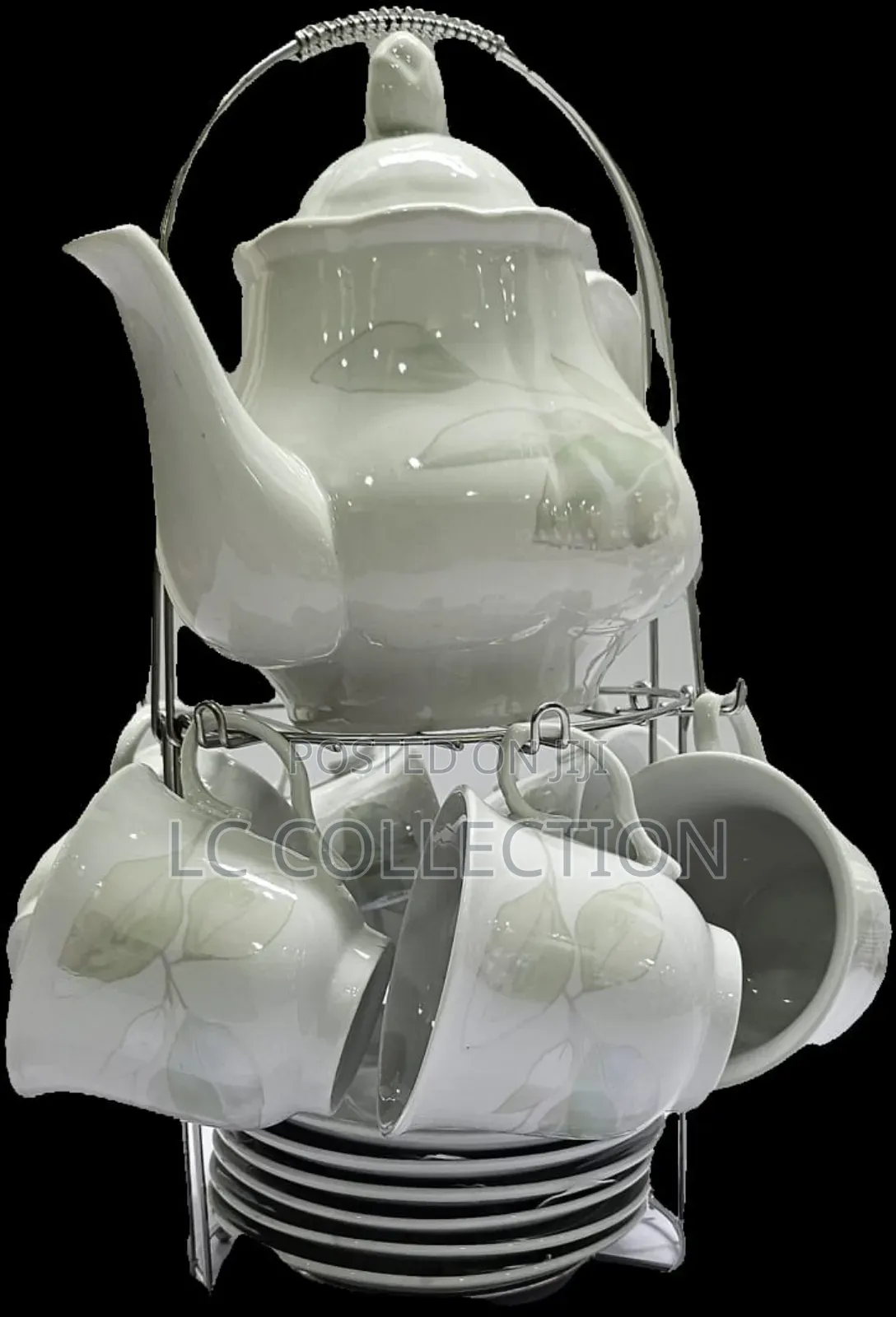 *14pc Tea Set - 6cups , 6 Saucers , Kettle, Metallic Stand*