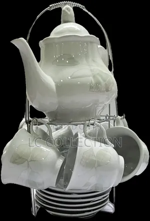 *14pc Tea Set - 6cups , 6 Saucers , Kettle, Metallic Stand*