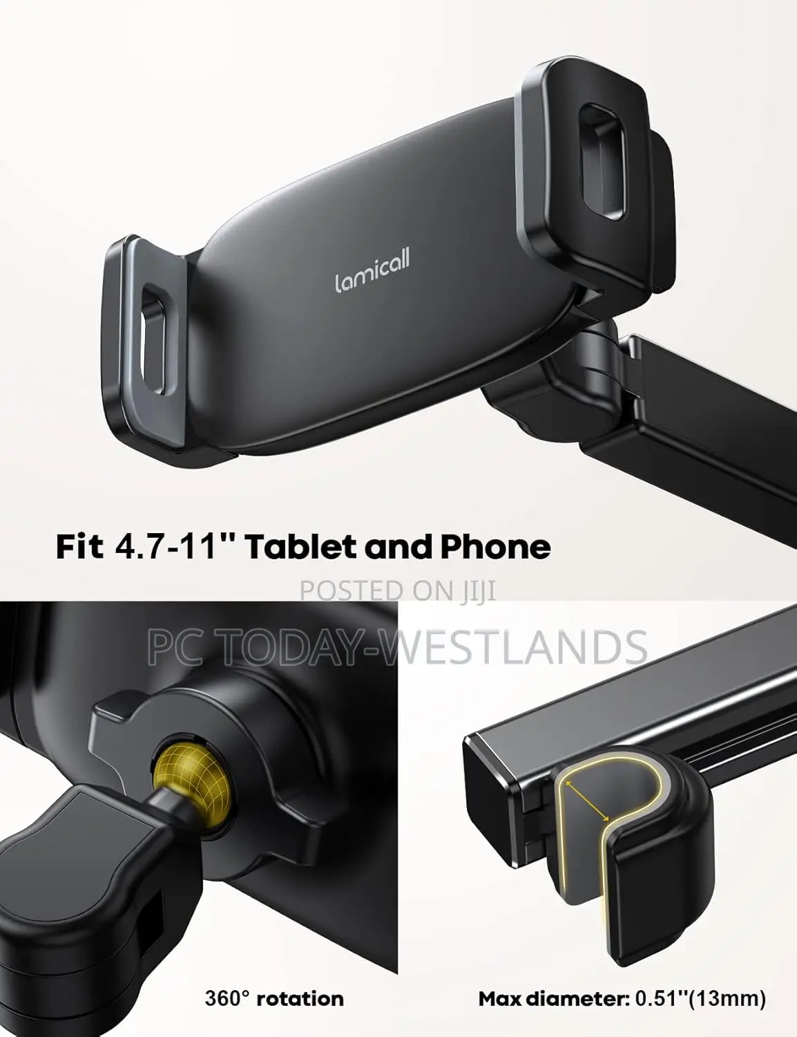 Lamicall Car Headrest Tablet Holder - [3 in 1 Extension Arm]