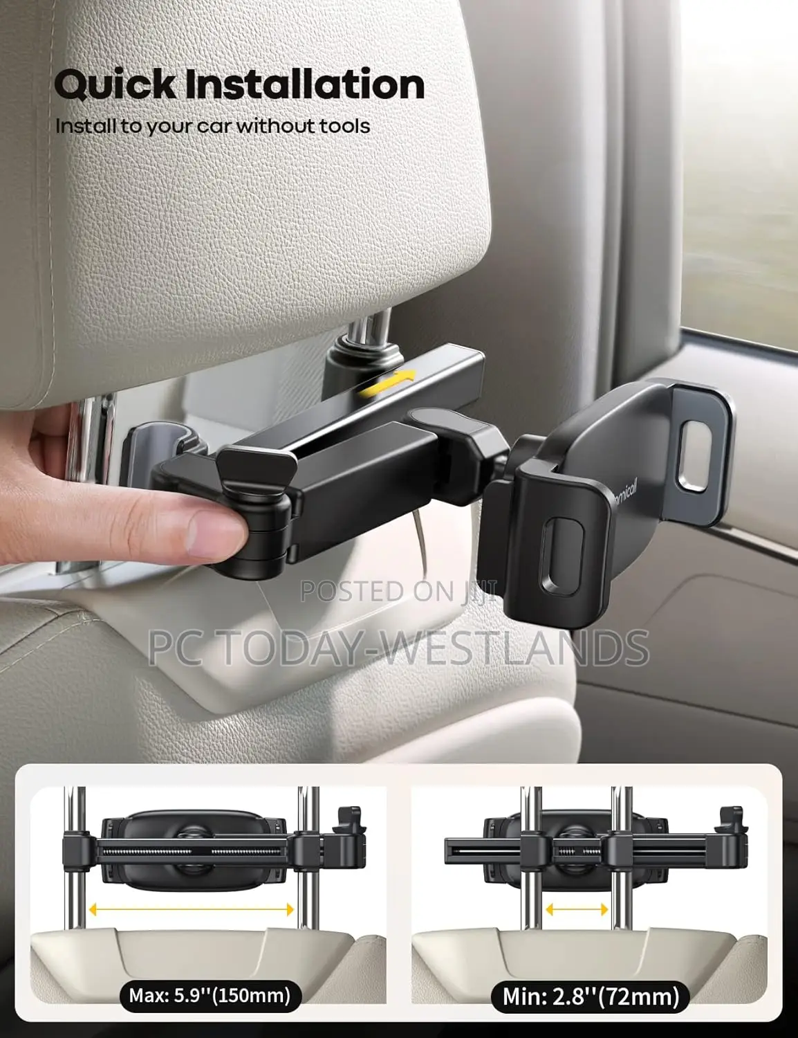 Lamicall Car Headrest Tablet Holder - [3 in 1 Extension Arm]