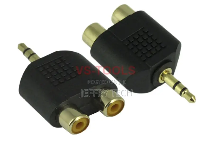 3.5mm Stereo Plug to Dual Two 2 Port RCA Female Adapter Y Co