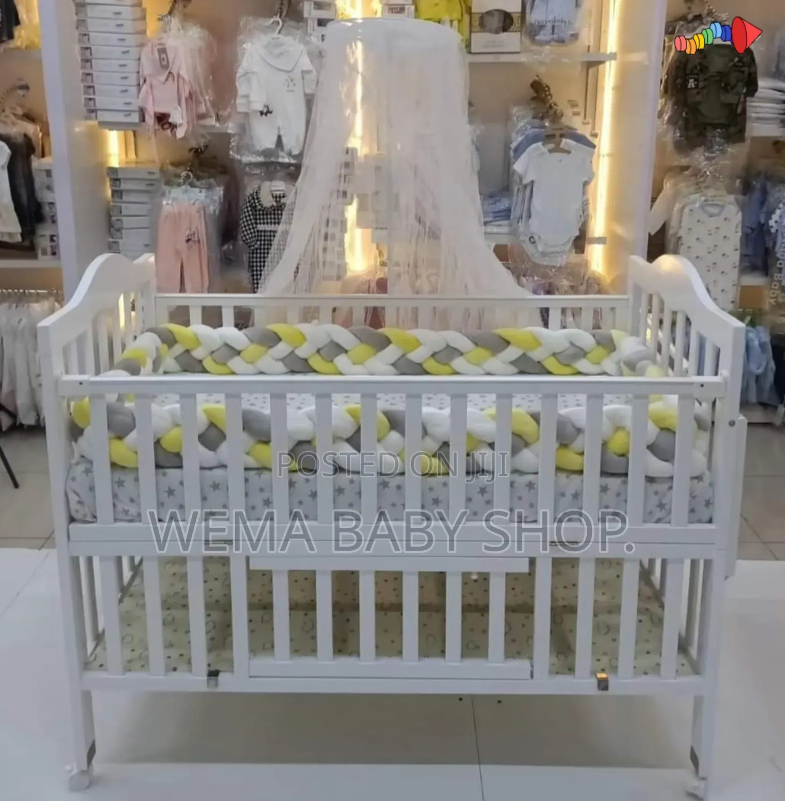 Wheeled Imported Cot With Mattress ,Braided Bumpers M/Net