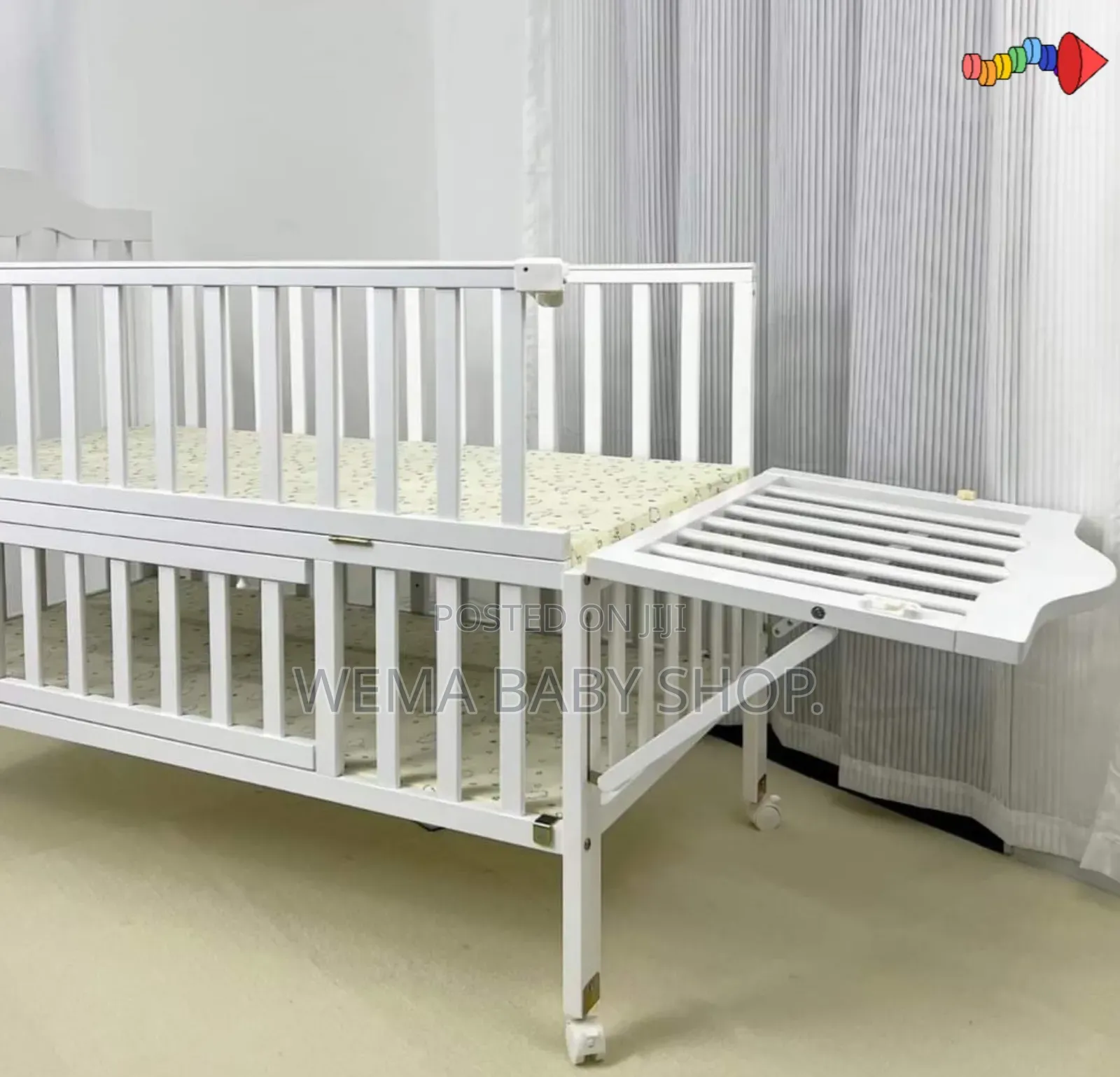 Wheeled Imported Cot With Mattress ,Braided Bumpers M/Net