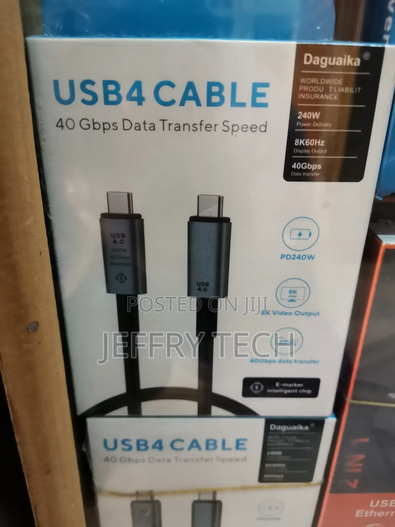 USB C Thunderbolt 4 Cable, 40gbps, 240W Fast Charging Cord A