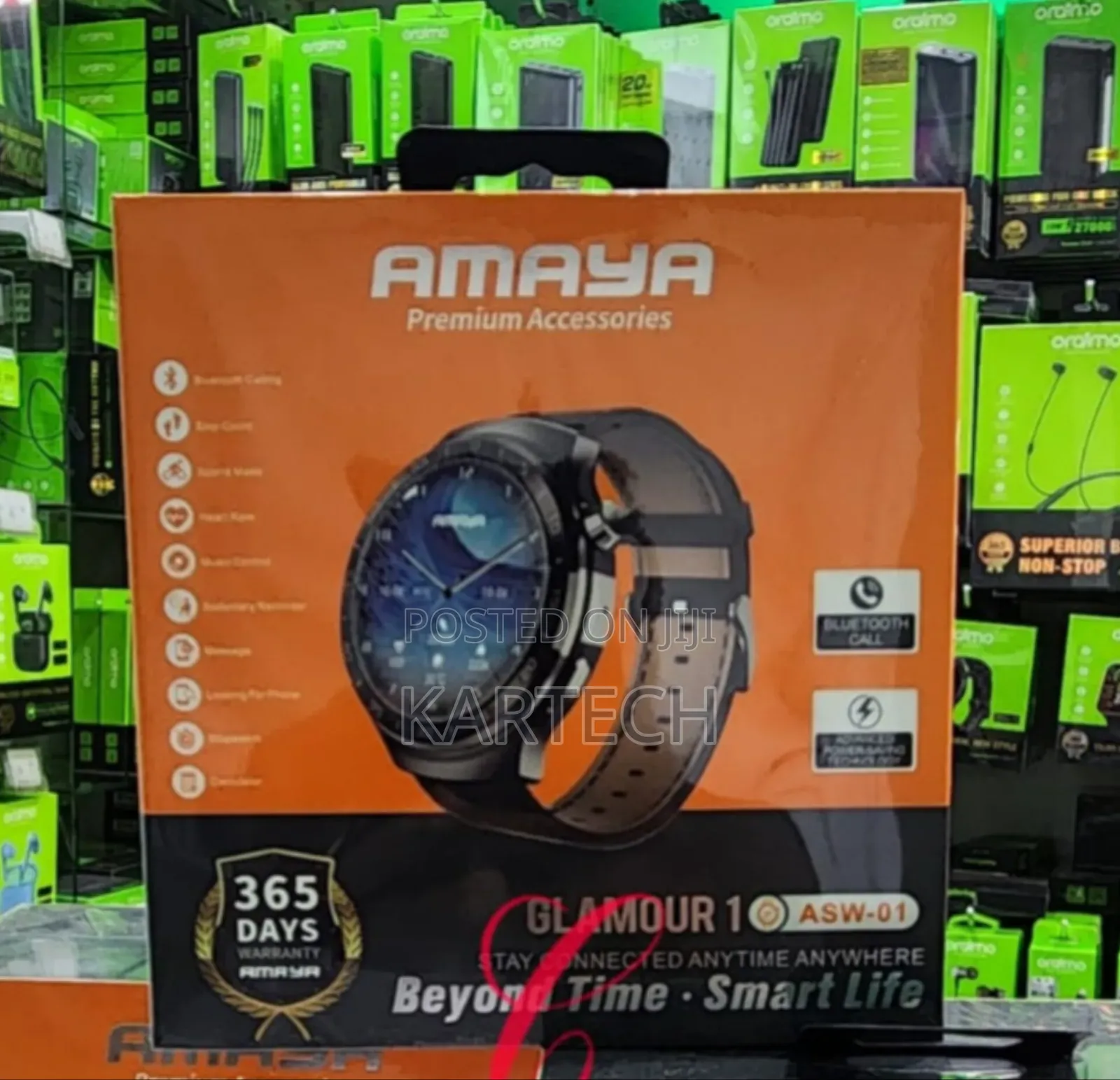 Amaya ASW-01 Smart Watch, Bluetooth Calling Leather Strap
