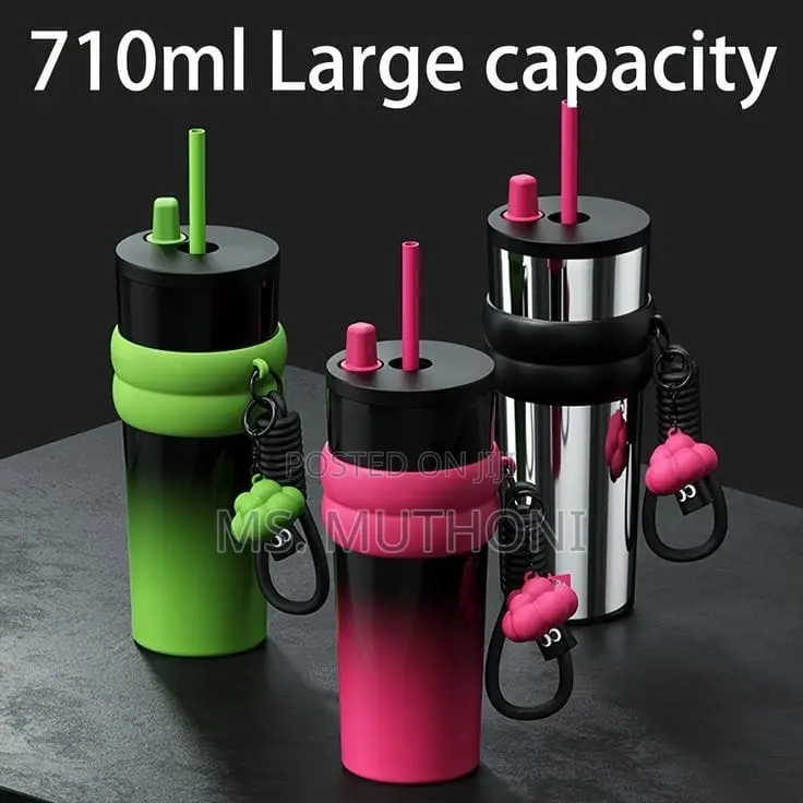 710ml Stainless Steel Coffee Mug With Straw.