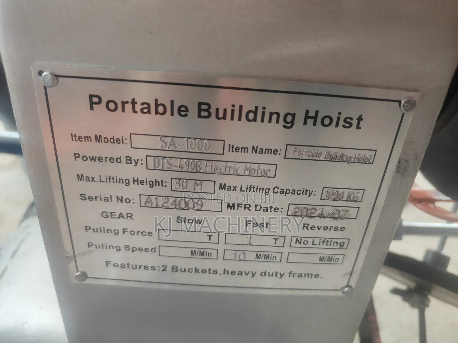 Concrete Hoist One Tonne With Heavy Duty Stand and Engine.