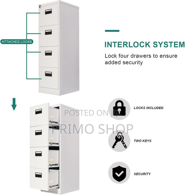 Office Cabinet, Lockable 4 Drawers Metal Cabinet - thumbnail 4