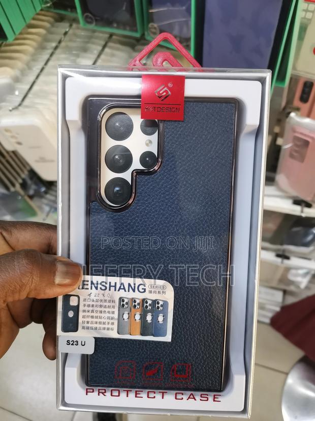 Darkblue Leather Samsung S23 Case | Shockproof Protection - main view