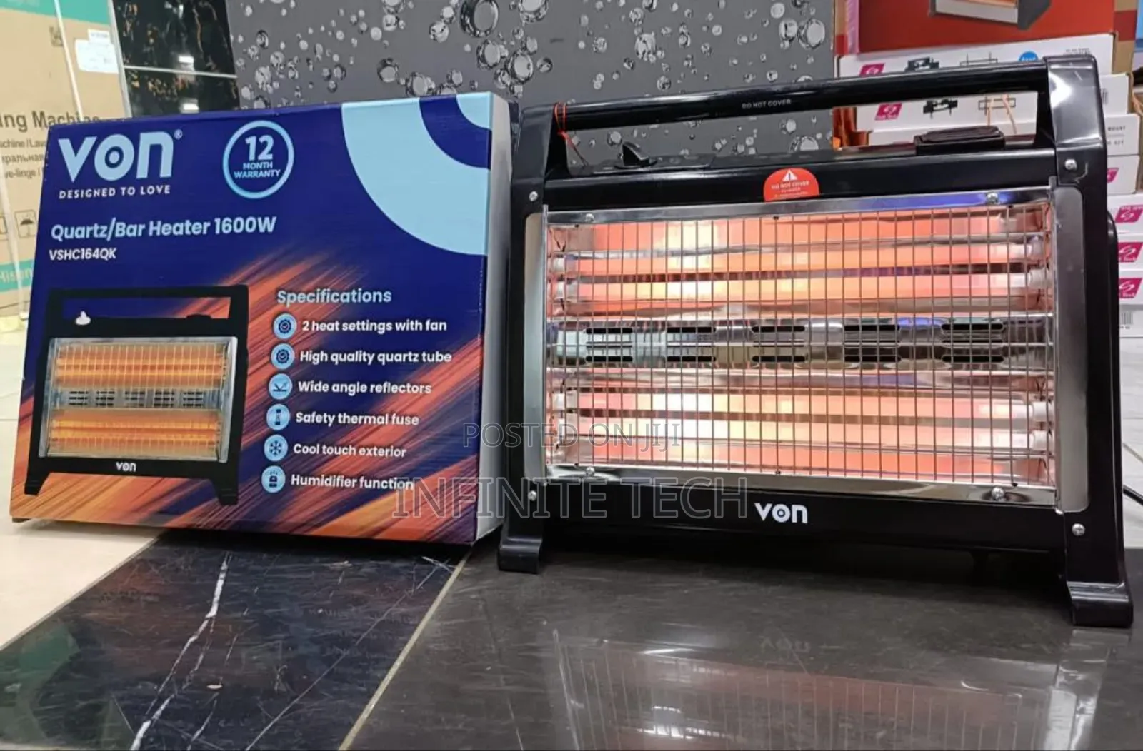 Von VSHC164QK Bar Heater, 1600W - Black