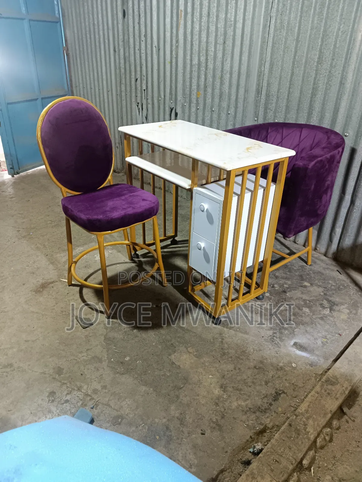 Manicure Set, Purple and White Marble Table 