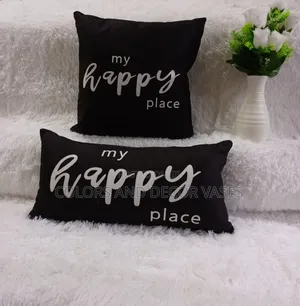 Black Happy Place Home Decor Pillows