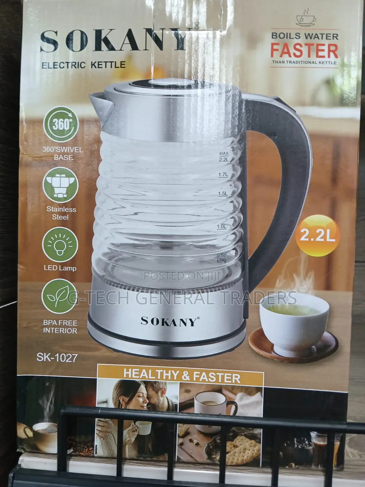Sokany 2.2l Glass Electric Water Kettle