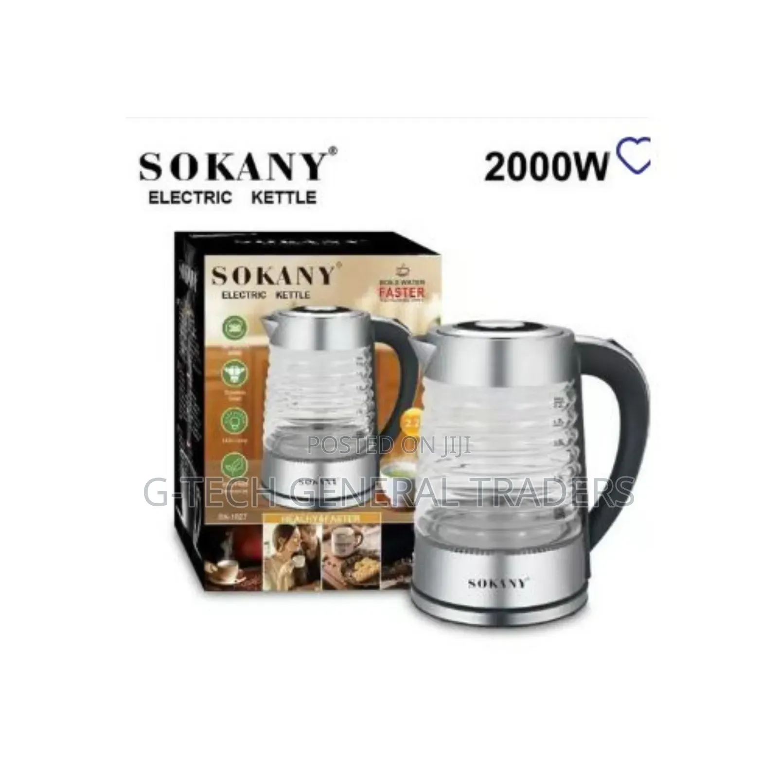 Sokany 2.2l Glass Electric Water Kettle