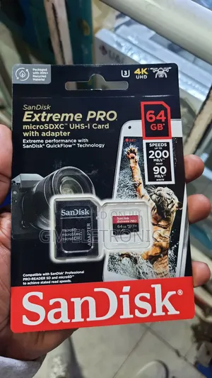 Exreme Pro 64GB Micro SD+ Adapter 200mb/S Reading Speed.