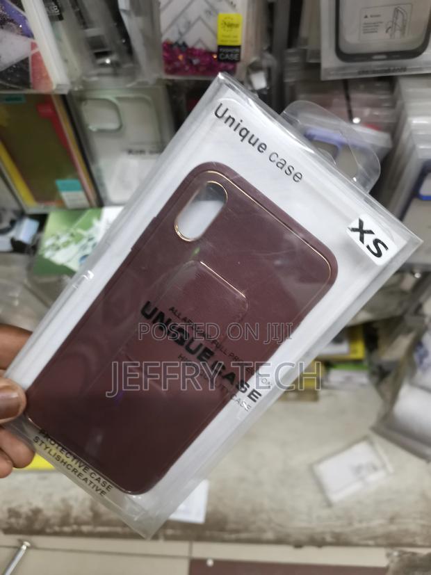 Maroon iPhone XS Leather Wrist Strap Case With Stand - thumbnail 3