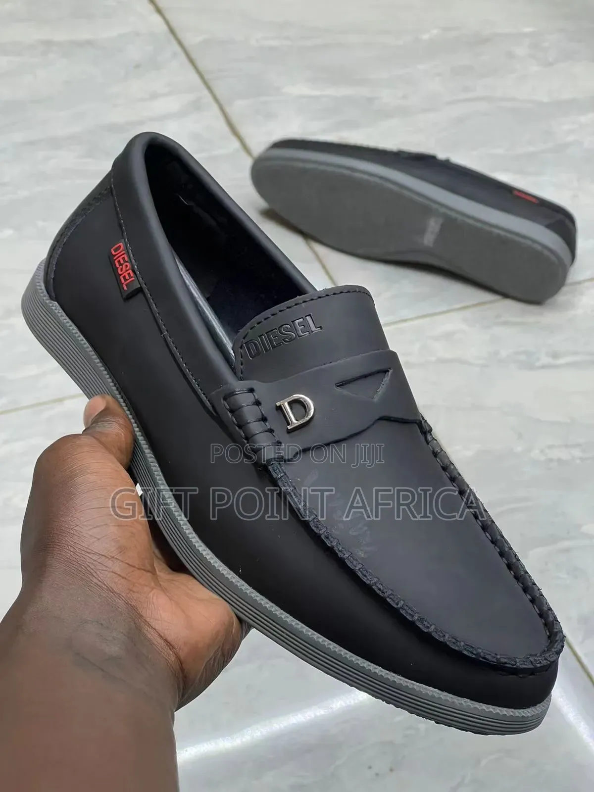 Black Diesel Loafers Shoes for Men