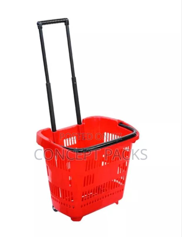 Supermarket Plastic Shopping Basket Trolley With Wheels