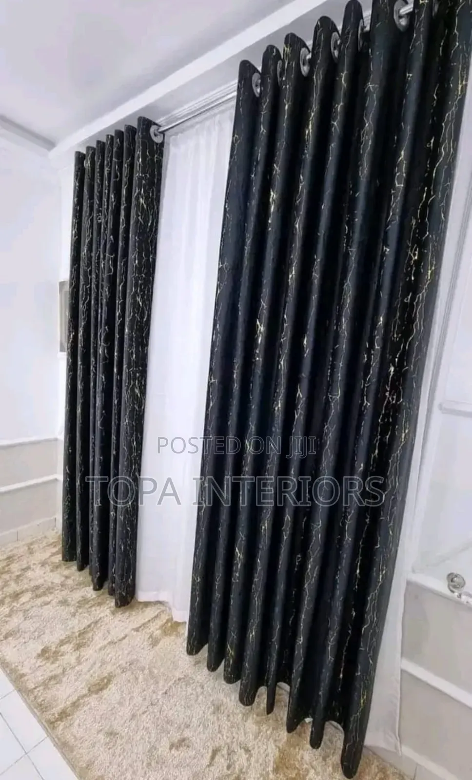 Black With Gold Velvet Window Curtains for Living Room Decoration