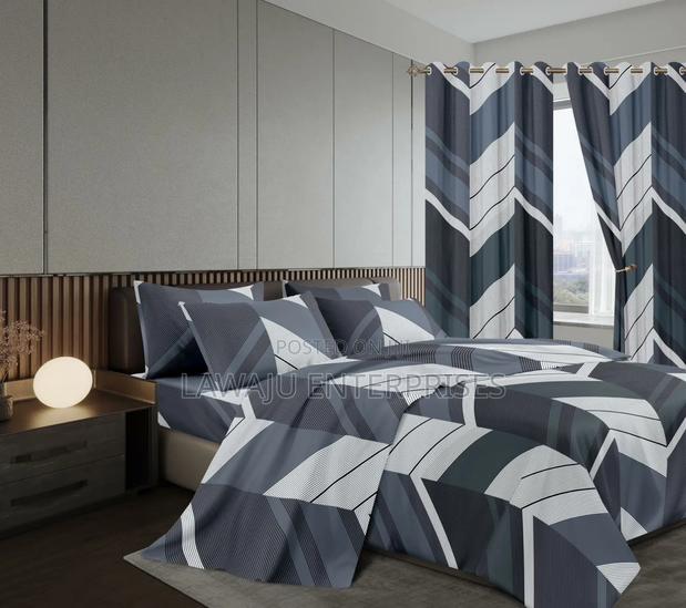 Grey 7 Pc Cotton Duvet Set With Curtains