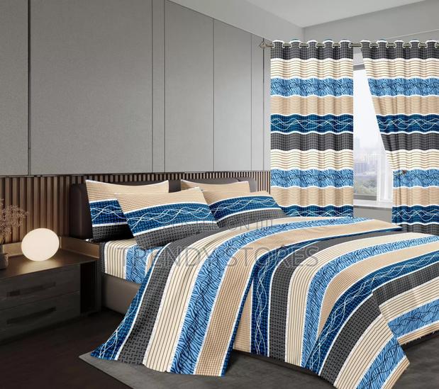 Stripped 7pc Duvet Cotton Set With Curtains