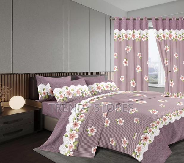 Pink 7 Pc Cotton Duvet Set With Curtains - main view