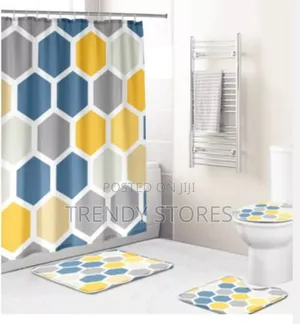Blue And Yellow 4 In 1 Shower Curtain Set