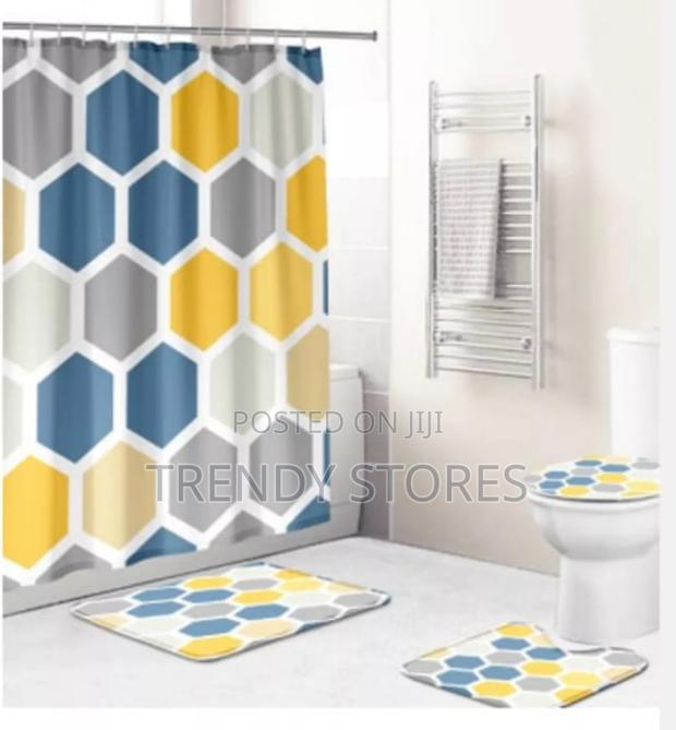 Blue And Yellow 4 In 1 Shower Curtain Set - main view