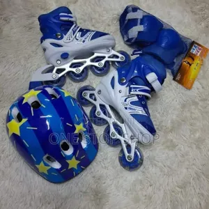 Size 31-42 Blue Skates Shoes With Helmet,Knee and Arm Guard