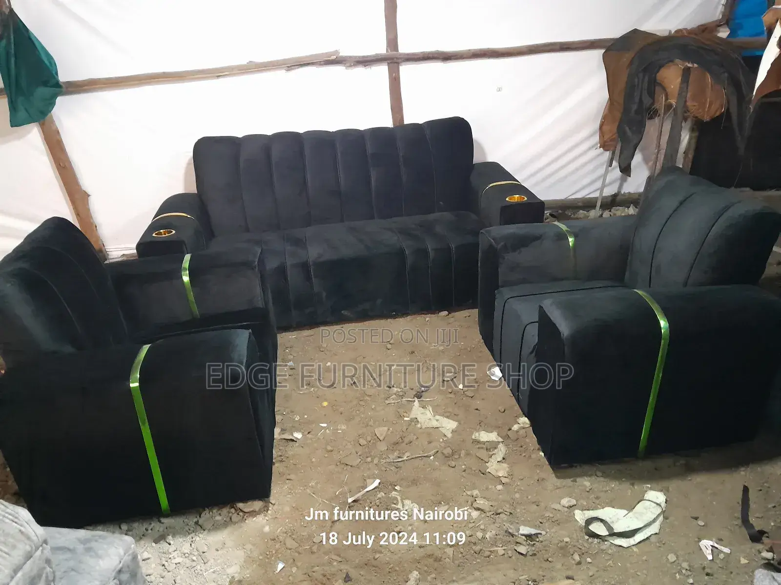 Black Five Seater Sofa Set
