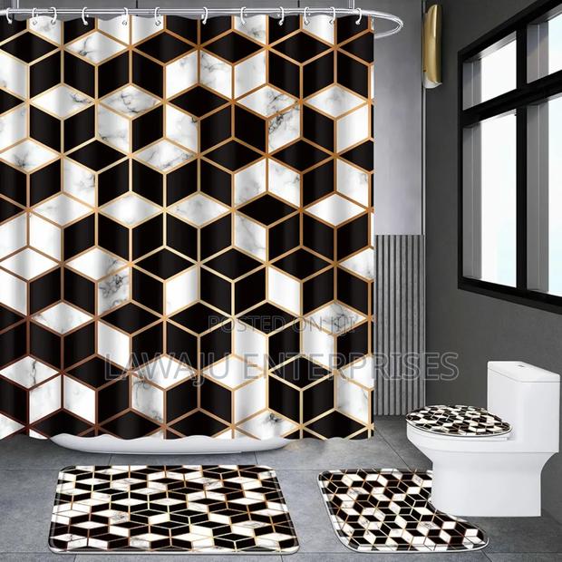 Black and White 4 in 1 Shower Curtain Set - main view