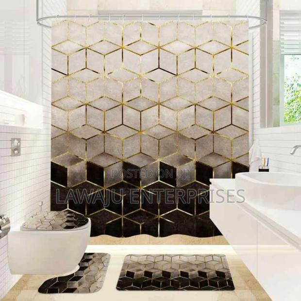 Black and Gold 4 in 1 Shower Curtain Set - main view