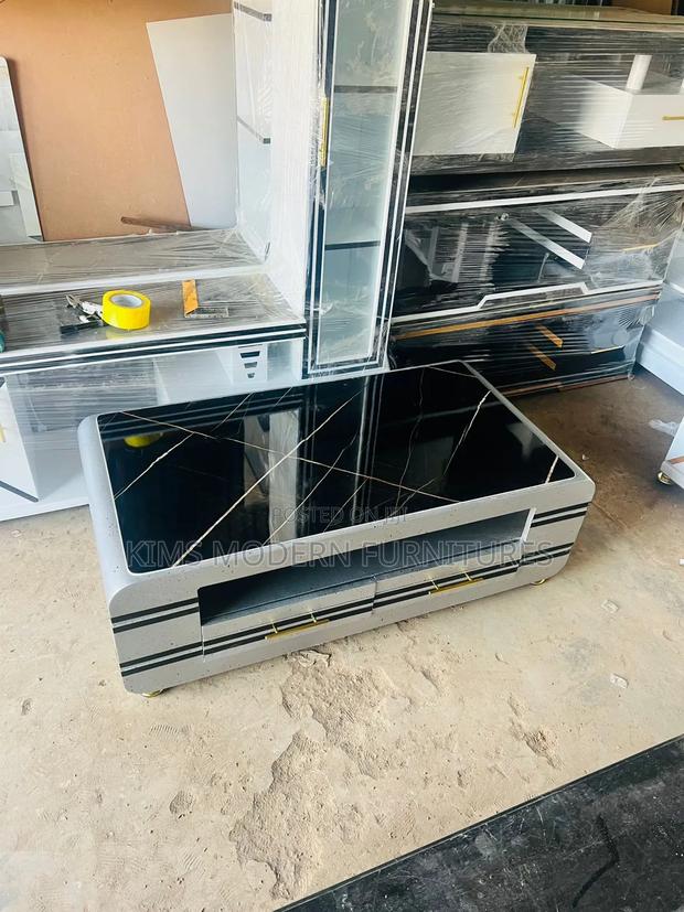 Coffee Table Gray Dotted Marble Top Black - main view