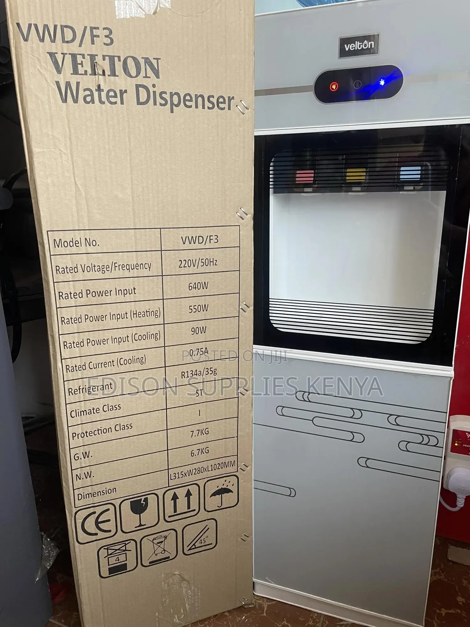 Velton Water Dispenser Hot Cold Normal 3 Taps Cups Storage
