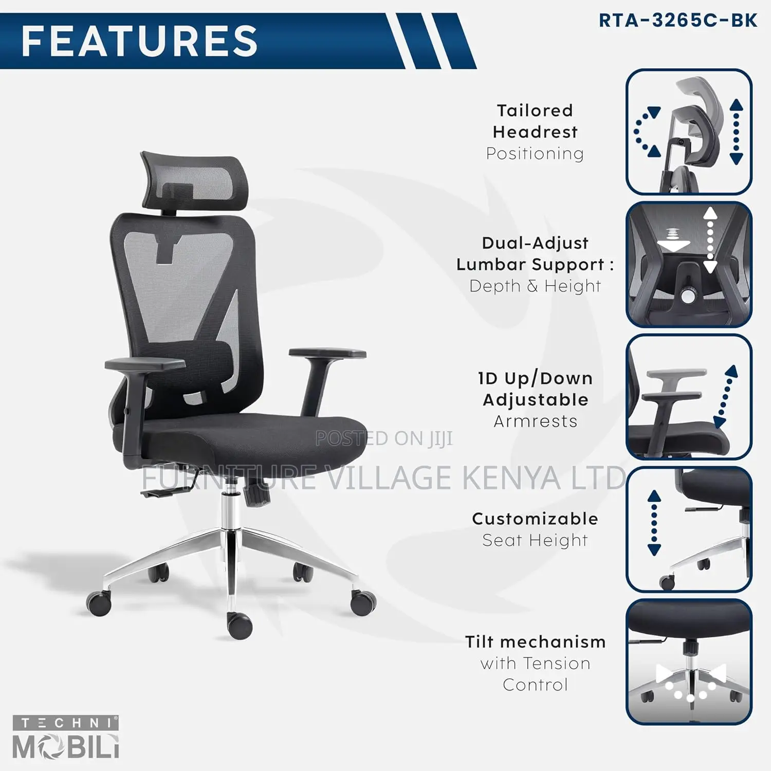 Office Chair, Ergonomic Mesh Office Seat With Headrest