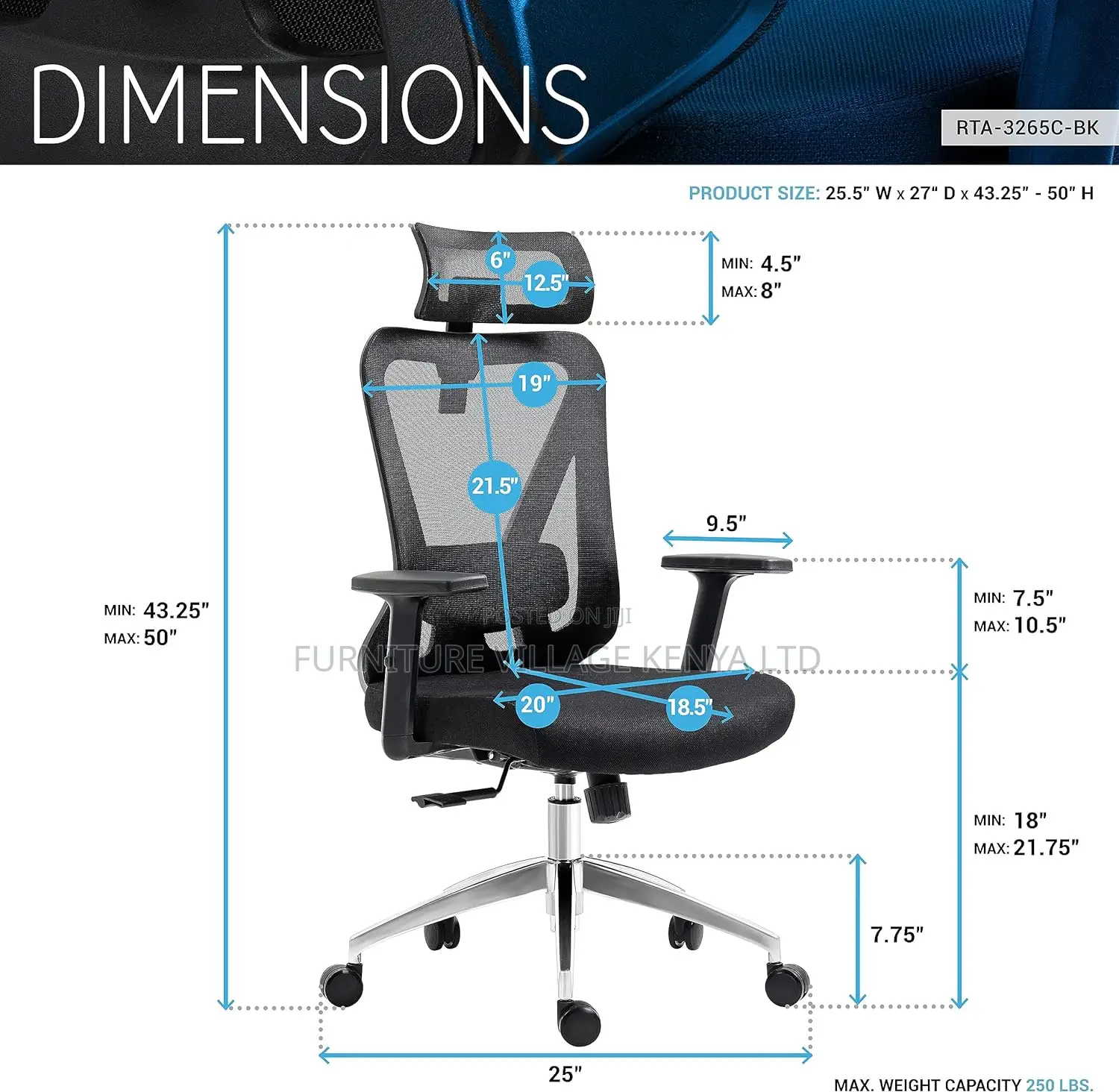 Office Chair, Ergonomic Mesh Office Seat With Headrest