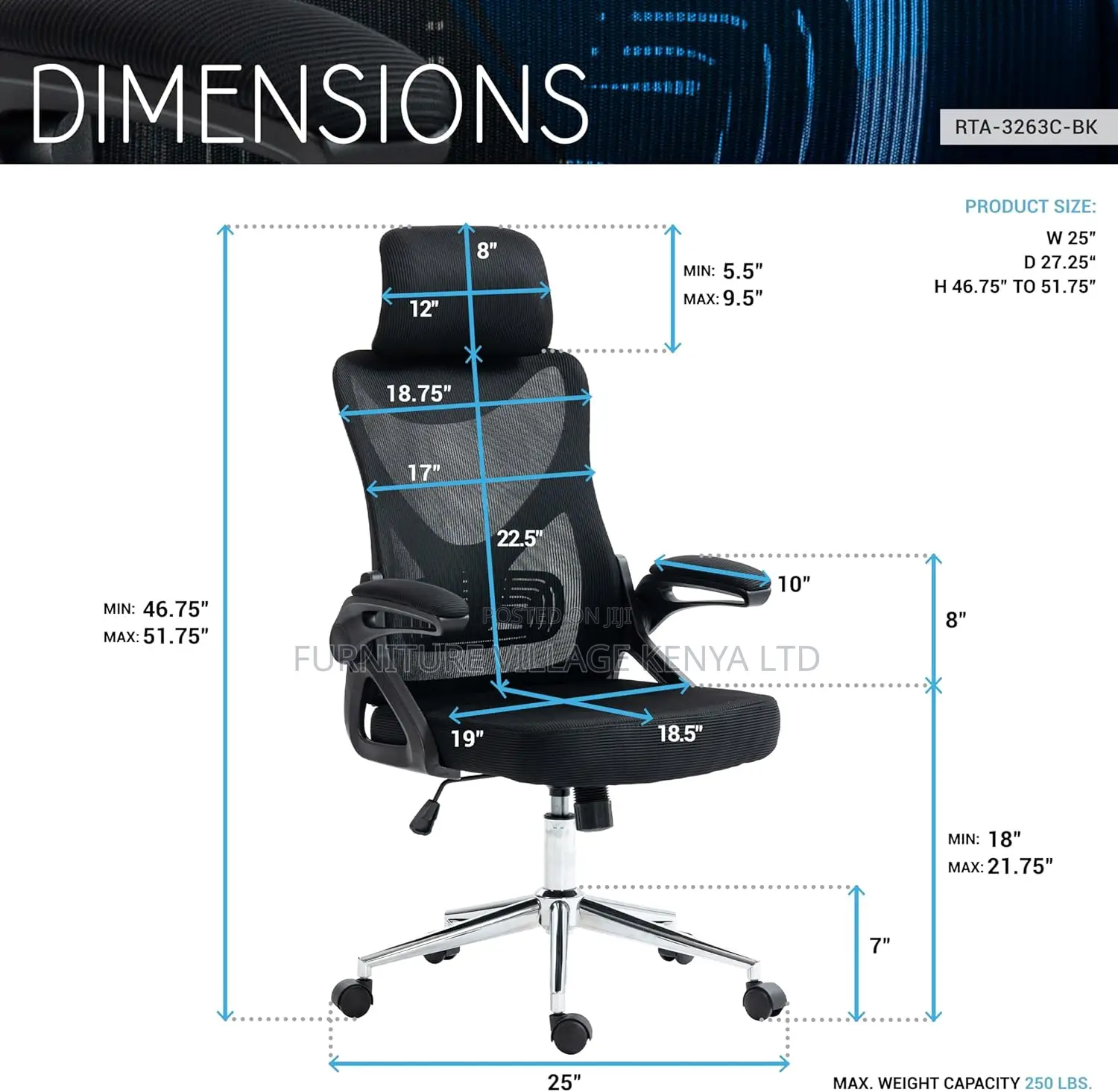 Executive Seat, Durable Chrome Base Office Chair, Black