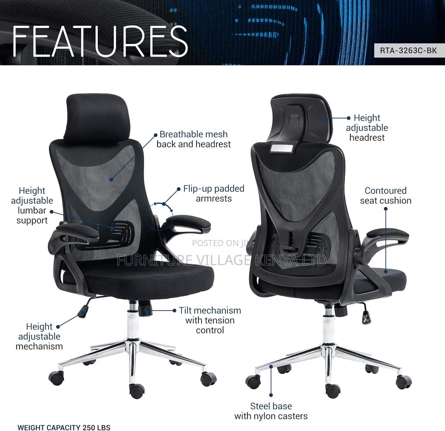 Executive Seat, Durable Chrome Base Office Chair, Black