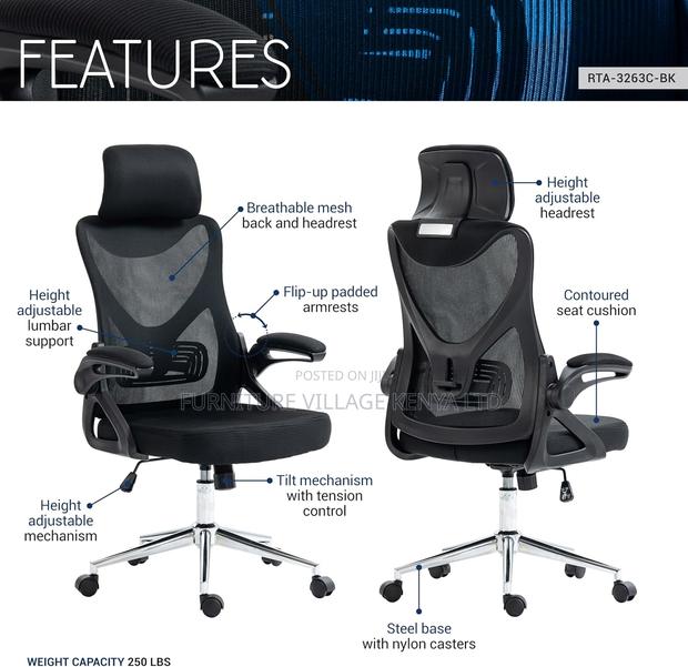 Executive Seat, Durable Chrome Base Office Chair, Black - thumbnail 3