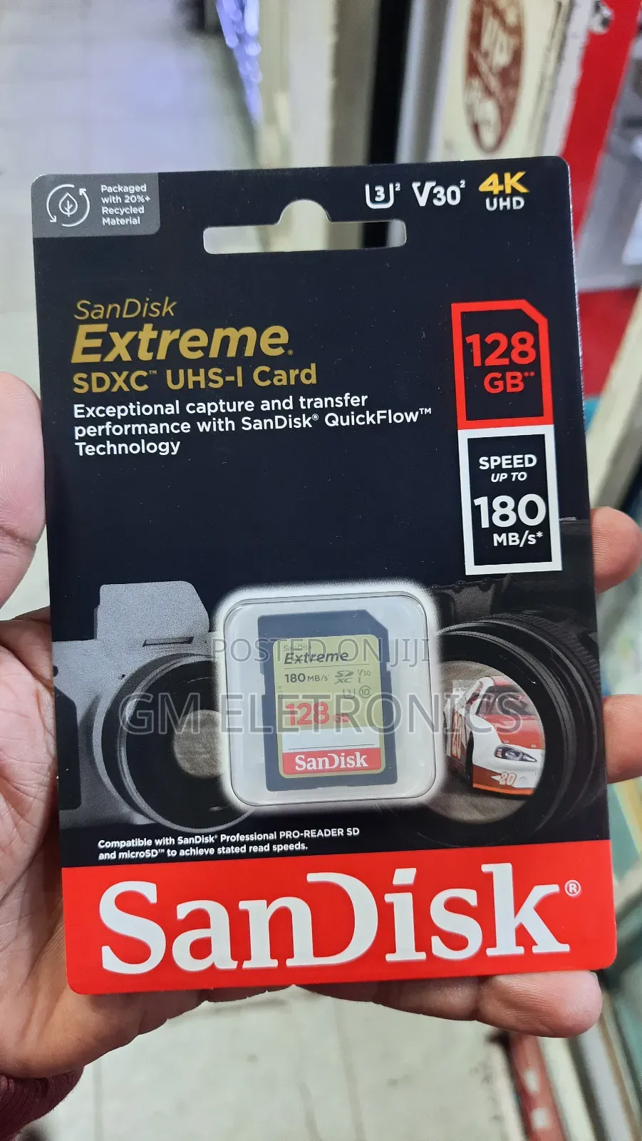 Sandisk 128gb Extreme SDXC Uhs-1 Card, 180mb/S Speed. V30