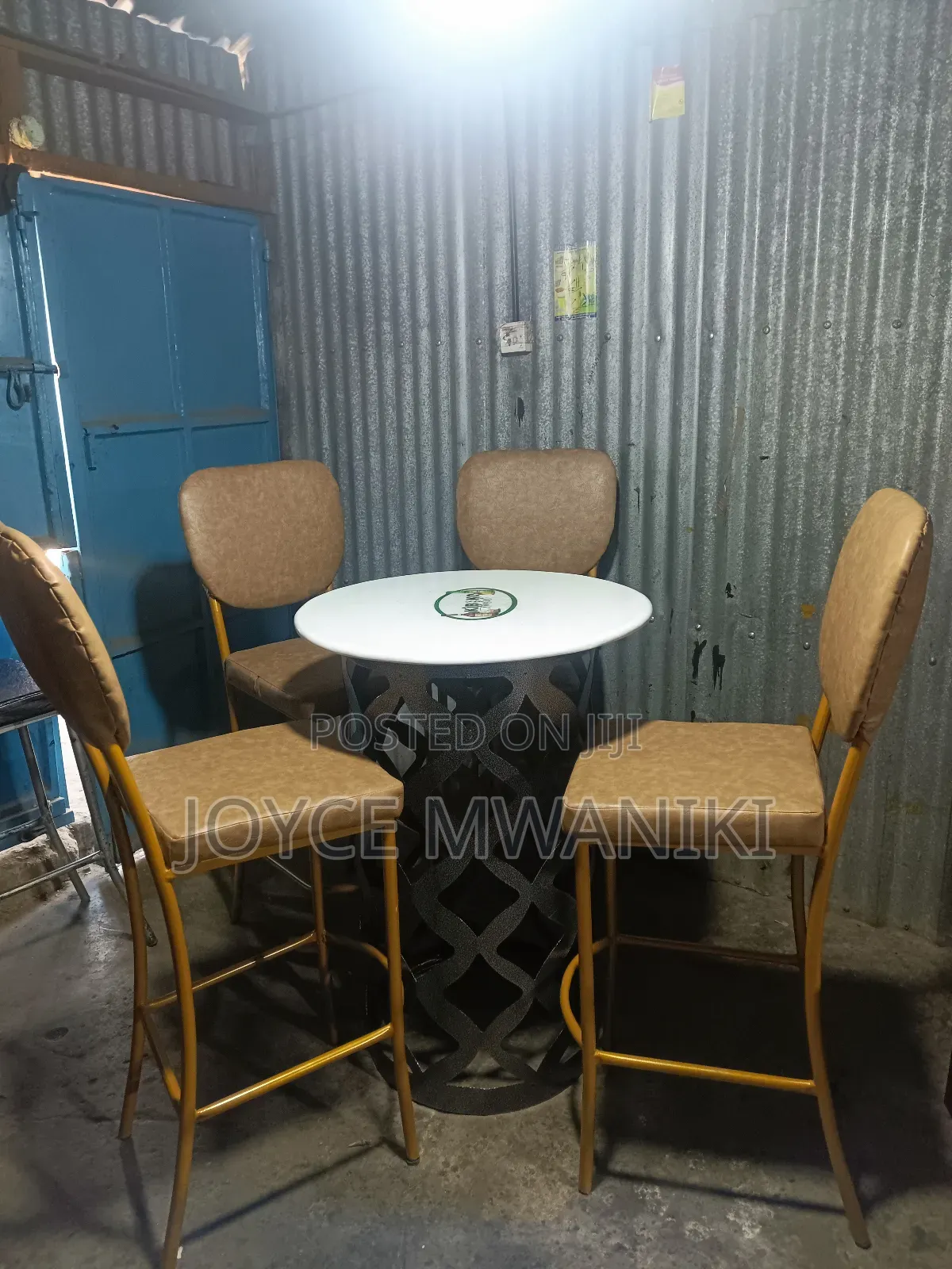 High Bar Set of 4 Chairs and a Drum Table 