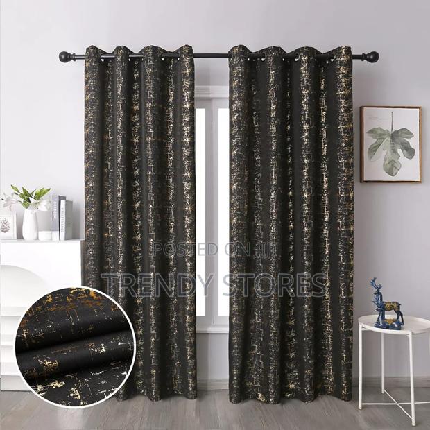 3 Pc Black With Golden Patches Curtain - main view