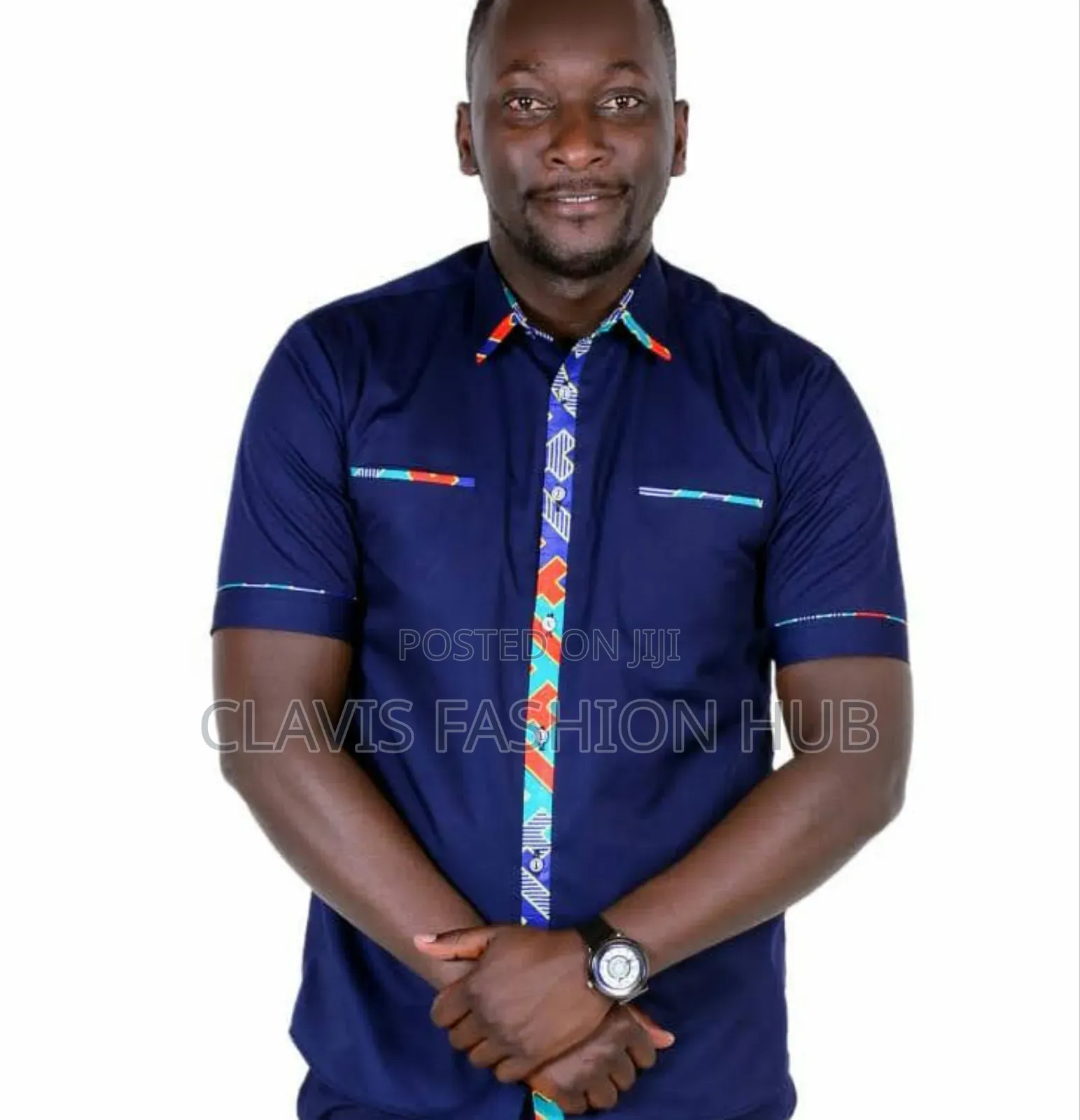 Navy Blue African Shirt for Plus Size Men