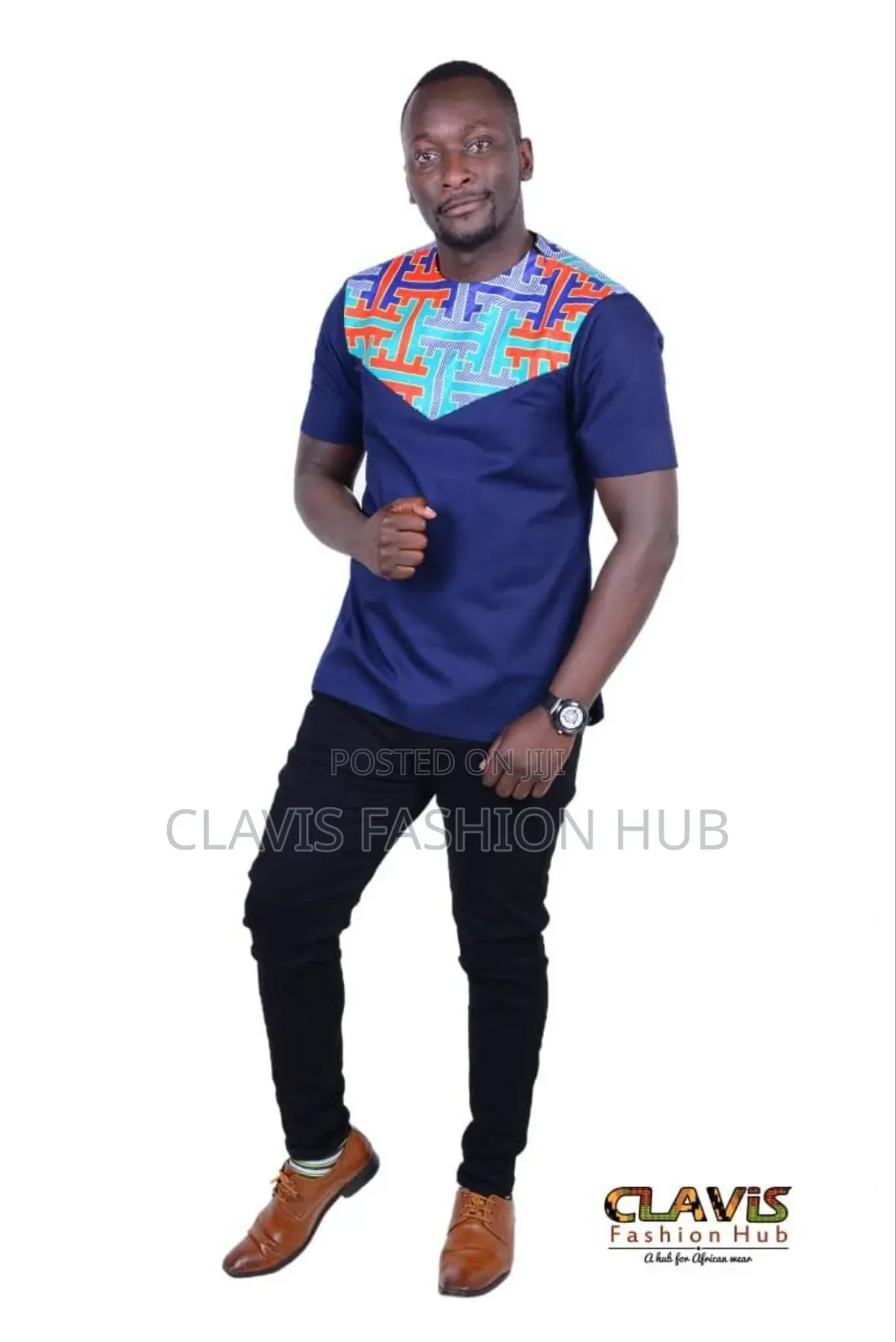 Navy Blue African Shirt for Plus Size Men