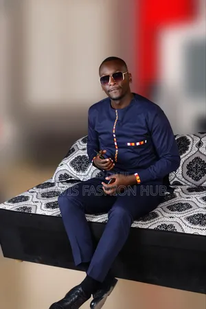Navy Blue Shirt For Men With Kitenge Decor