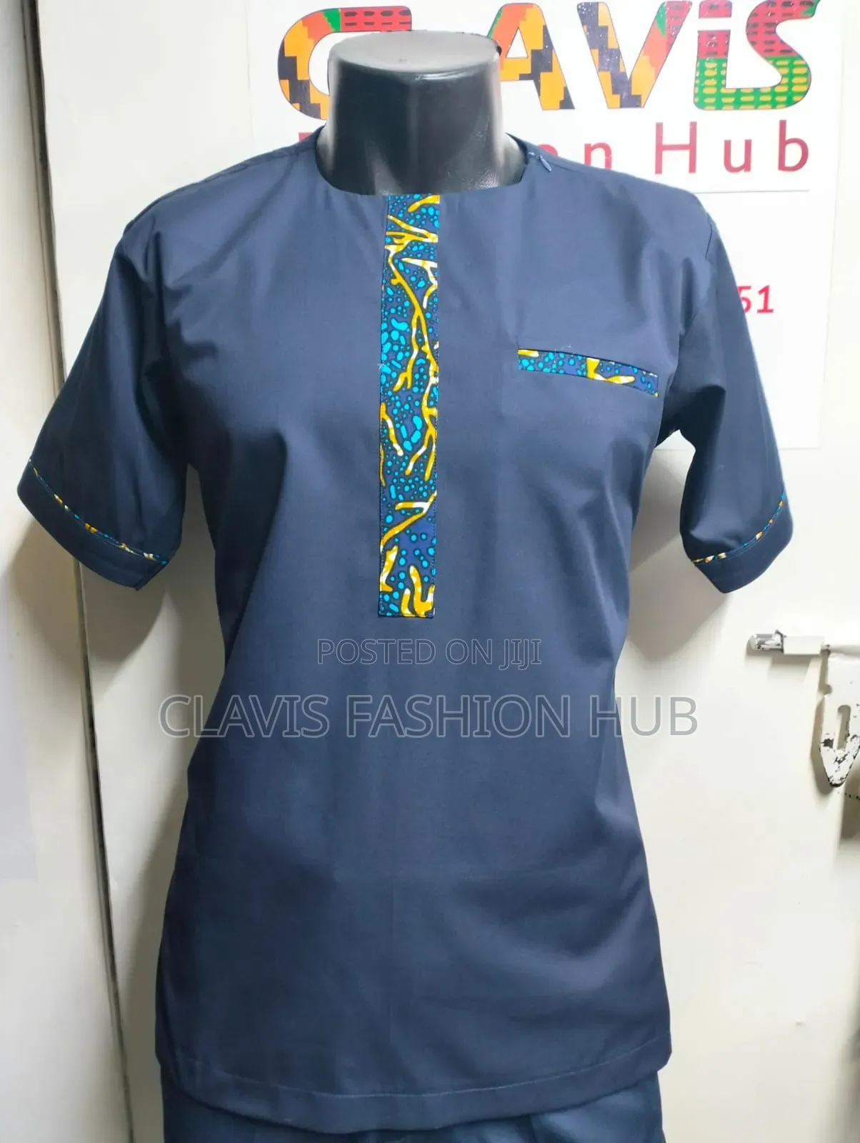 Navy Blue Short Sleeve Men Shirts