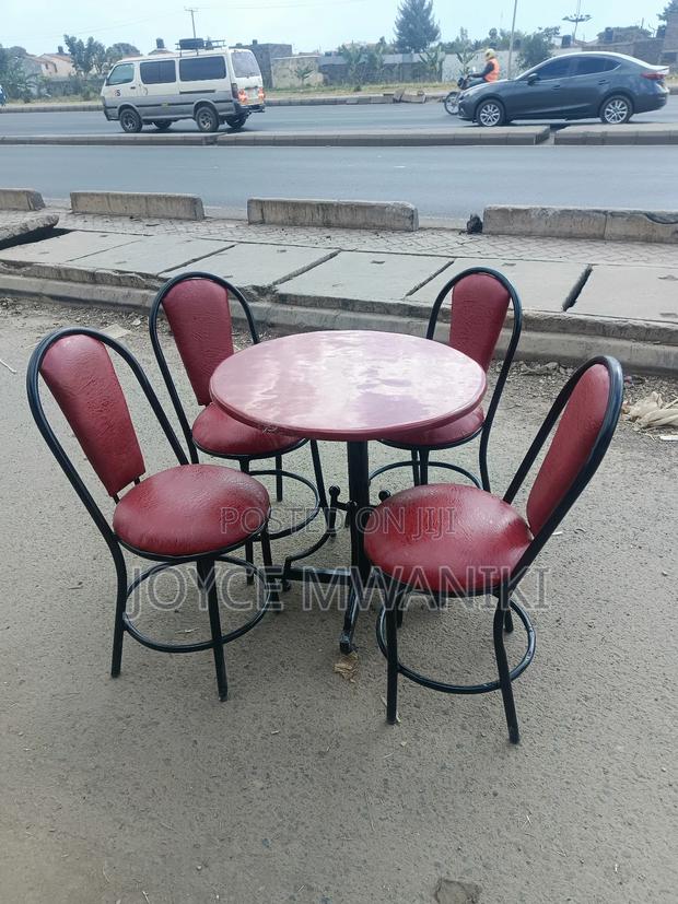 Restaurant Set, 4 Chairs and a Table, Maroon.